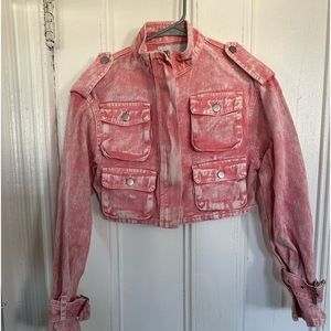 ❤️‍🔥PINK ACID WASH CROPPED DENIM UTILITY COAT